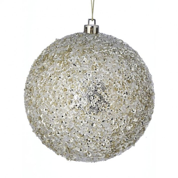 4" Champagne Beaded Metallic Ball Ornament # MTX69297_CHAG