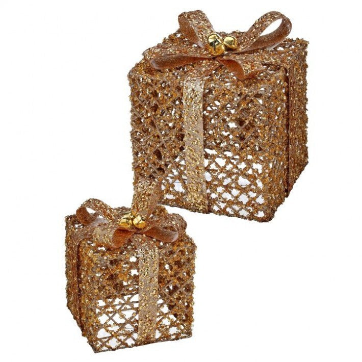 6-8" Gold Glitter Metal Gift Box - 2pc set # MTX69536_CHAG