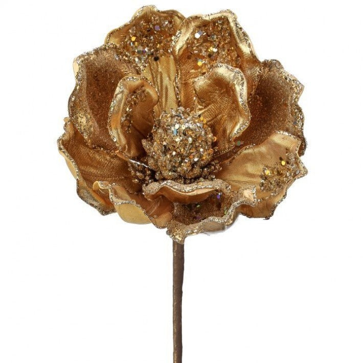 18" Gold Heavy Jeweled Magnolia Stem # MTX69933_GOLD