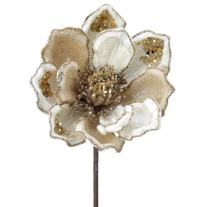 18" Gold & Ivory Heavy Jeweled Magnolia Stem # MTX69933_IVGD