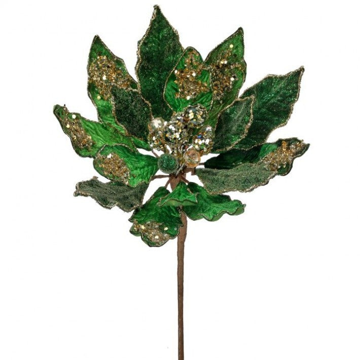 18" Emerald Heavy Jeweled Poinsettia Stem # MTX69934_EMGD