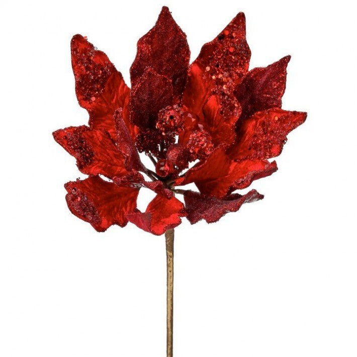 18" Red Heavy Jeweld Poinsettia Stem # MTX69934_RED