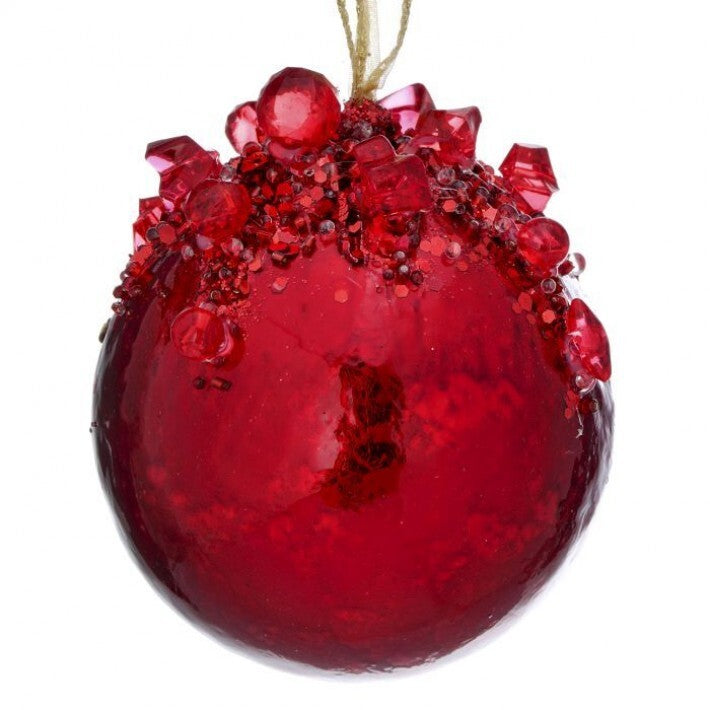 4" Red Heavy Jeweled Ball Ornament # MTX69937_RED