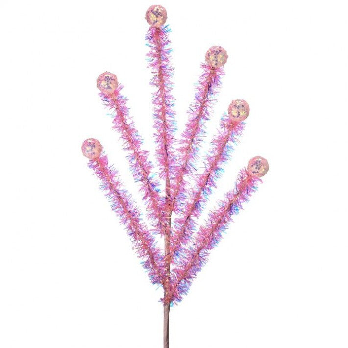 24" Pink Tinsel and Glitter Ball Spray Pick # MTX70403_PINK