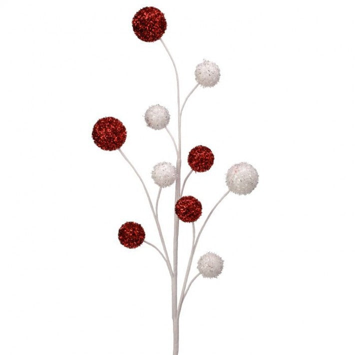 30" Red & White Glitter Ball Spray Pick # MTX70408_WHRD