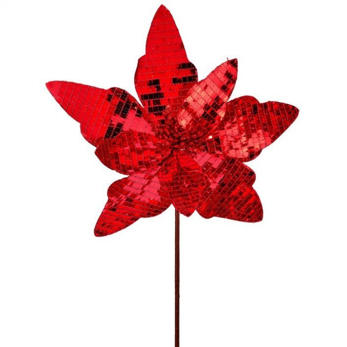 24" Red Shiny Mirrored Poinsettia Stem # MTX70412_RED