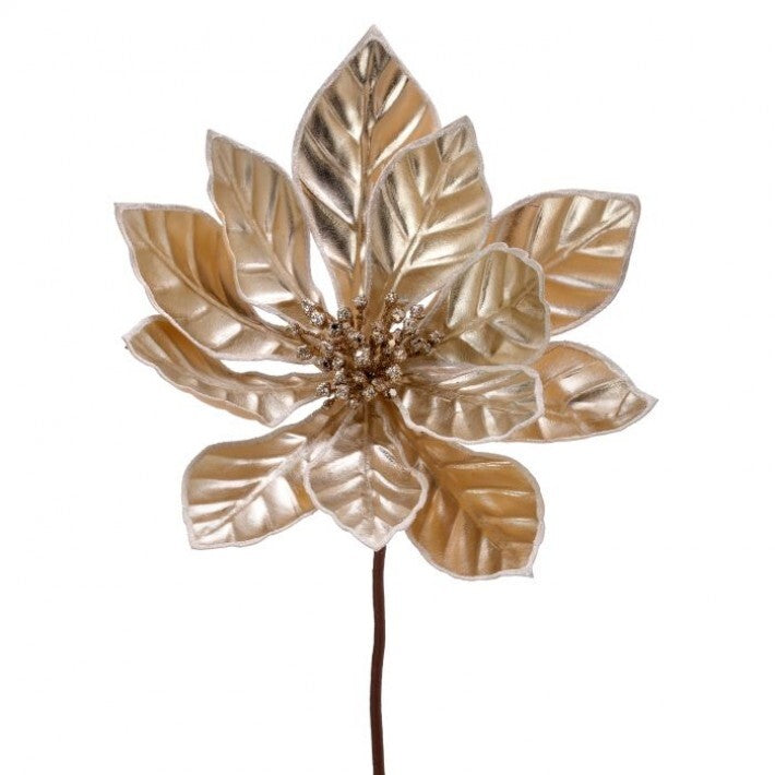 24" Champagne Metallic Glitzy Poinsettia Stem # MTX70429_CHAG