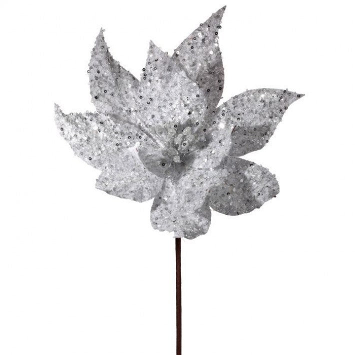 24" Silver Gitter Poinsettia Stem # MTX70430_SILV