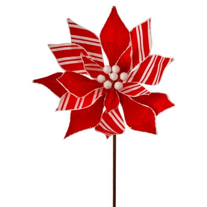 24" Peppermint Poinsettia Stem # MTX70433_RDWH