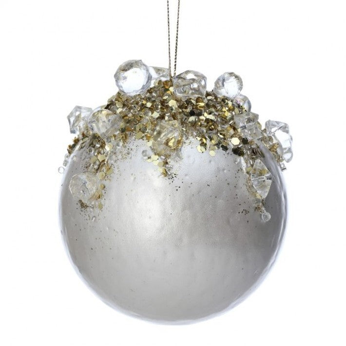 3.75" Gold & Ivory Jeweled Shiny Ball Ornament # MTX71654_IVGD