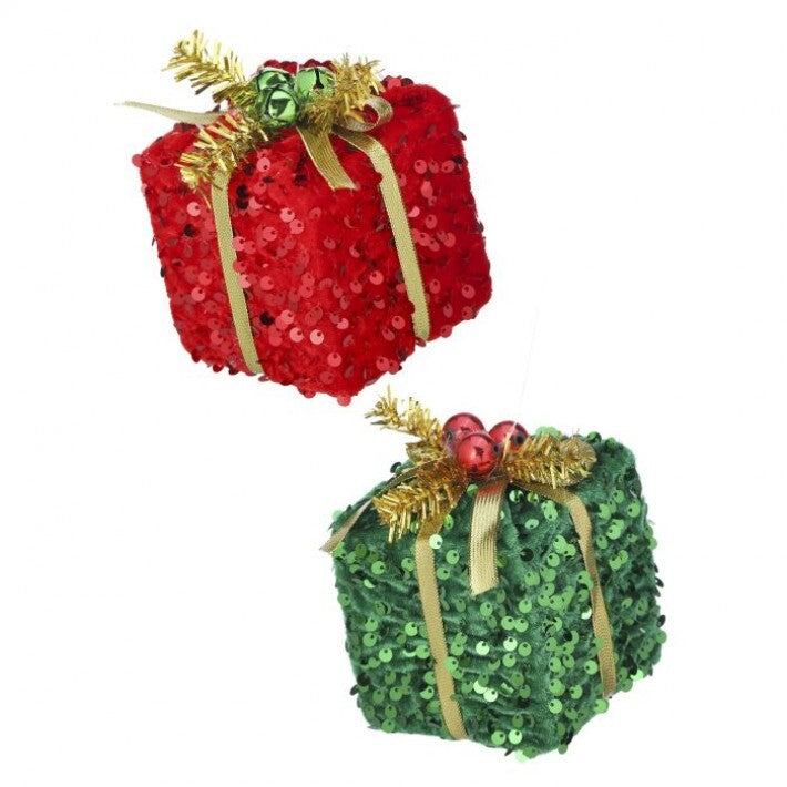 4.5" Red/Green Sequin Gift Box Ornament, 2 Assorted # MTX71991_RGRA