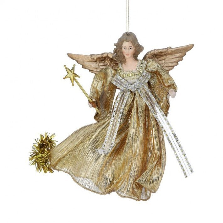 9.5" Champagne Fabric Flying Angel Ornament # MTX72020_CHAG