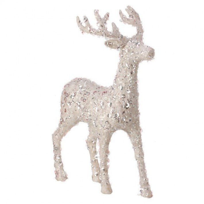 18" White Sequin Standing Deer # MTX72151_WHT