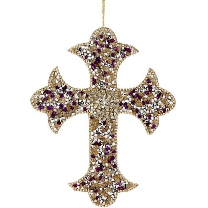 7" Purple & Gold Gilded Jewel Cross with Medallion Ornament # MTX72481_PUPT