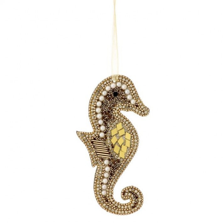 5.5" Champagne Glitter with Jewel Seahorse Ornament # MTX72489_CHPT