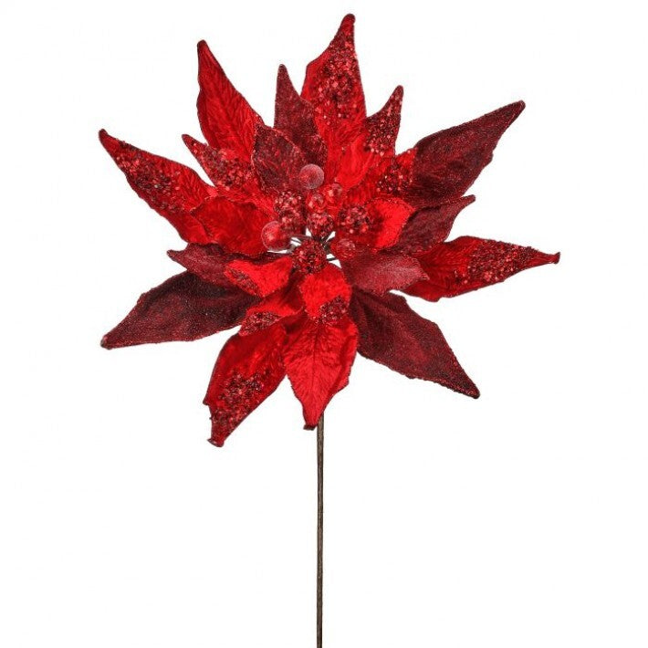 24" Red Glitter Jewel Poinsettia Stem # MTX72644_RED