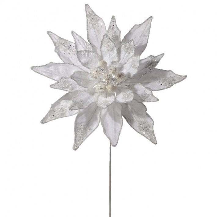 24" White Glitter Jewel Poinsettia Stem # MTX72644_WHT