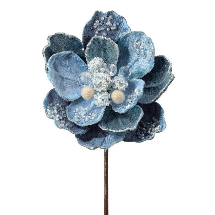 24" Blue Iced Jewel Encrusted Magnolia Stem # MTX72652_LTBL