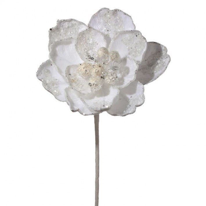 24" White Iced Jewel Encrusted Magnolia Stem # MTX72652_WHT