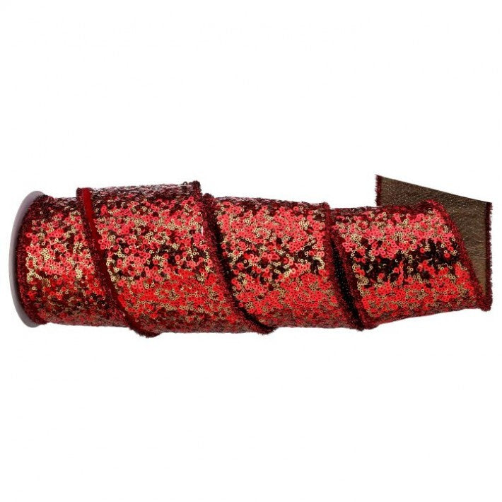 4" x 5yd Red Sequin Dupion Ribbon # MTX72659_BUGD