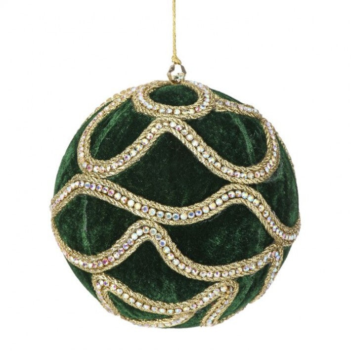 5" Emerald & Gold Velvet Jewel Ball Ornament # MTX72827_DKGR