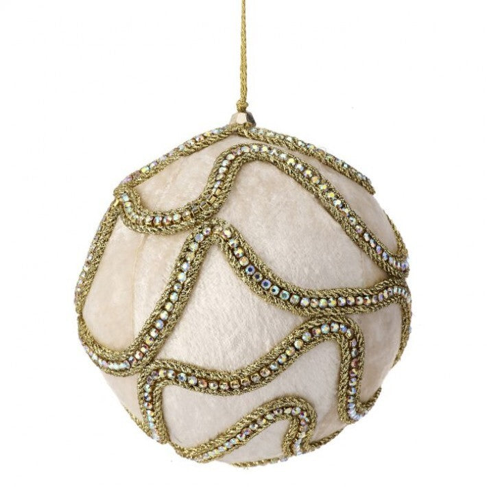 5" Ivory Velvet Jewel Ball Ornament # MTX72827_IVOR