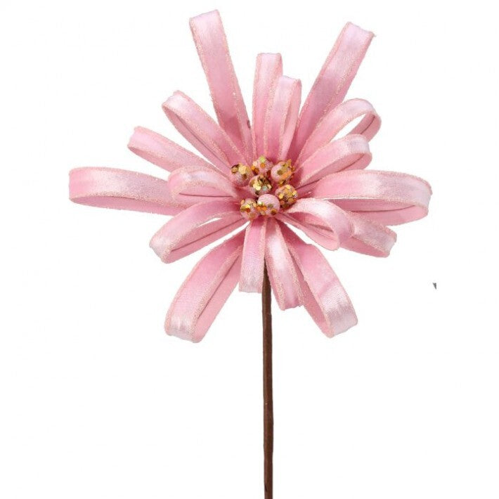 18" Pink Velvet Glitter Ribbon Flower Stem # MTX72896_PKGD