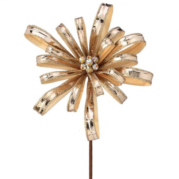 18" Shiny Gold Glitter Ribbon Blossom Stem # MTX72897_CHAM