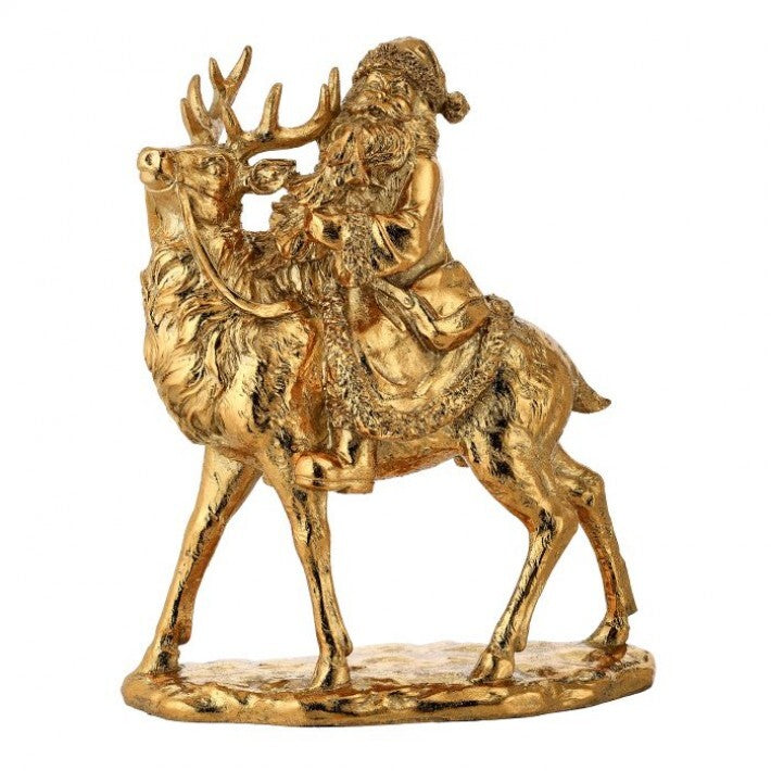 12" Gold Santa with Deer Table Piece # MTX72975_GOLD