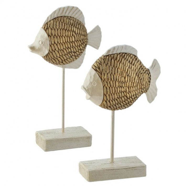 13" Cream & Champagne Coastal Fish on Stand, 2 Assorted # MTX73192_CRCH