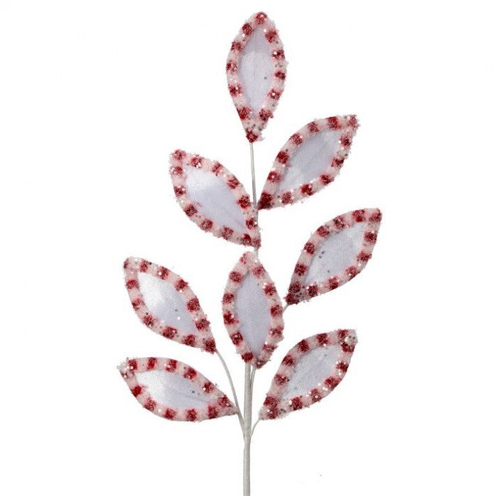 27" White & Red Candy Snowglitter Spray Stem # MTX73366_WHRB