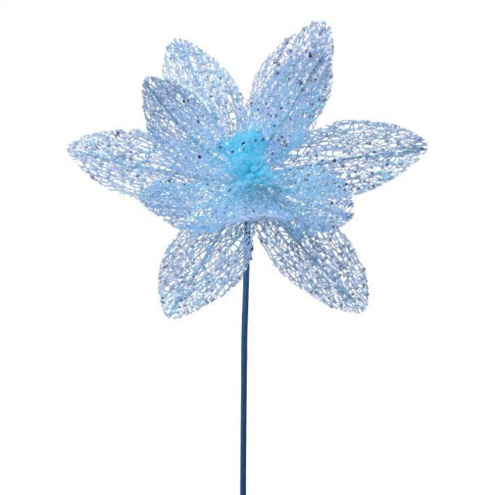 22" Blue Glitter Net Poinsettia Stem # MTX73375_BLUE