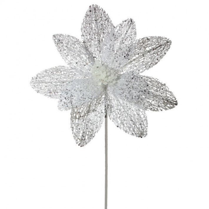 22" White Glitter Net Poinsettia # MTX73375_WHT