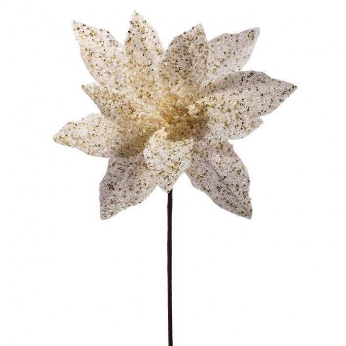 22" Gold & Ivory Glitter Sequin Poinsettia Stem # MTX73376_IVGD