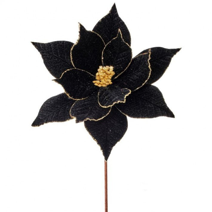 22" Black & Gold Velvet Leaf Poinsettia Stem # MTX73394_BKGD