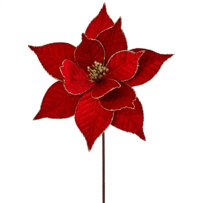 22" Red Velvet Leaf Poinsettia Stem # MTX73394_RDGD