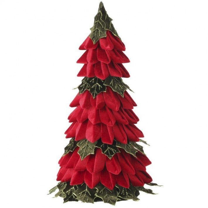 20" Red & Green Velvet Holly Leaf Cone Tree # MTX73411_DGRD