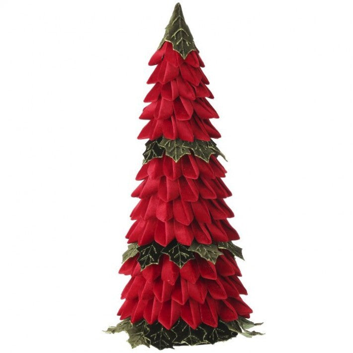 28" Red & Green Velvet Holly Leaf Cone Tree # MTX73412_DGRD