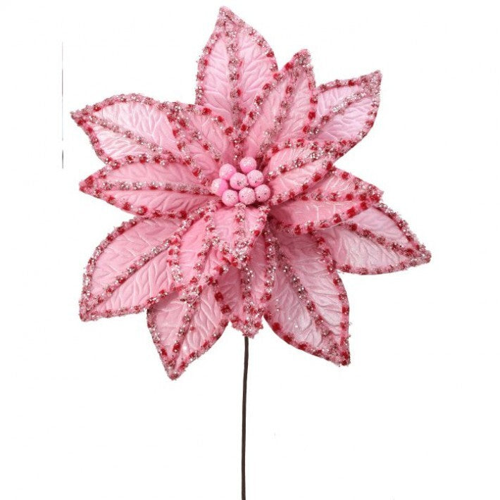 30" Giant Pink & Red Candy Snowglitter Poinsettia Stem # MTX73418_PKRD