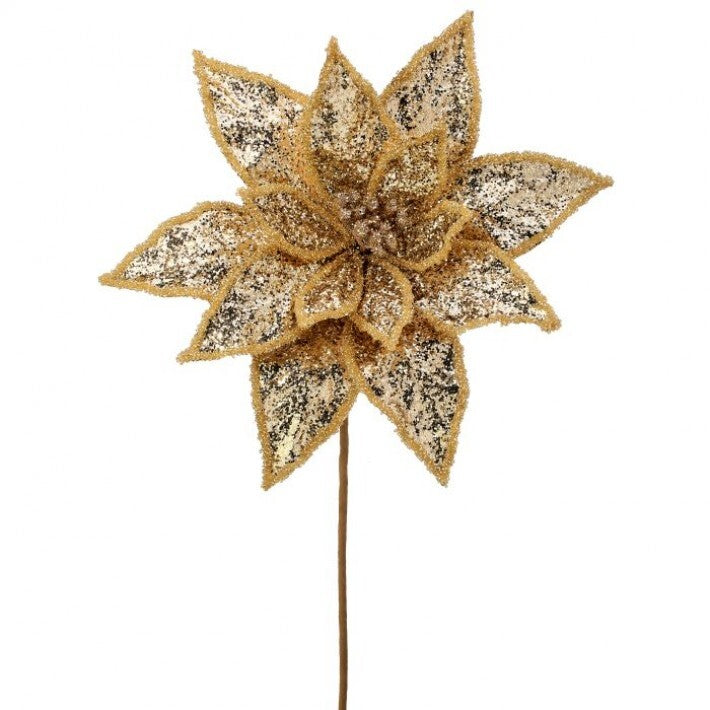 24" Gold Metallic Glitter Poinsettia Stem # MTX73478_CHAM