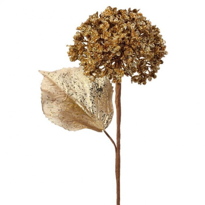 21" Gold Metallic Glitter Mini Hydrangea Stem # MTX73479_CHAM