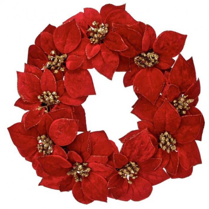 16" Red Glitter Poinsettia Wreath # MTX73779_RDGD