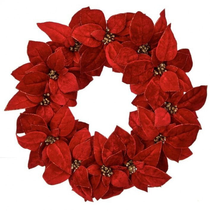 24" Red Glitter Poinsettia Wreath # MTX73780_RDGD