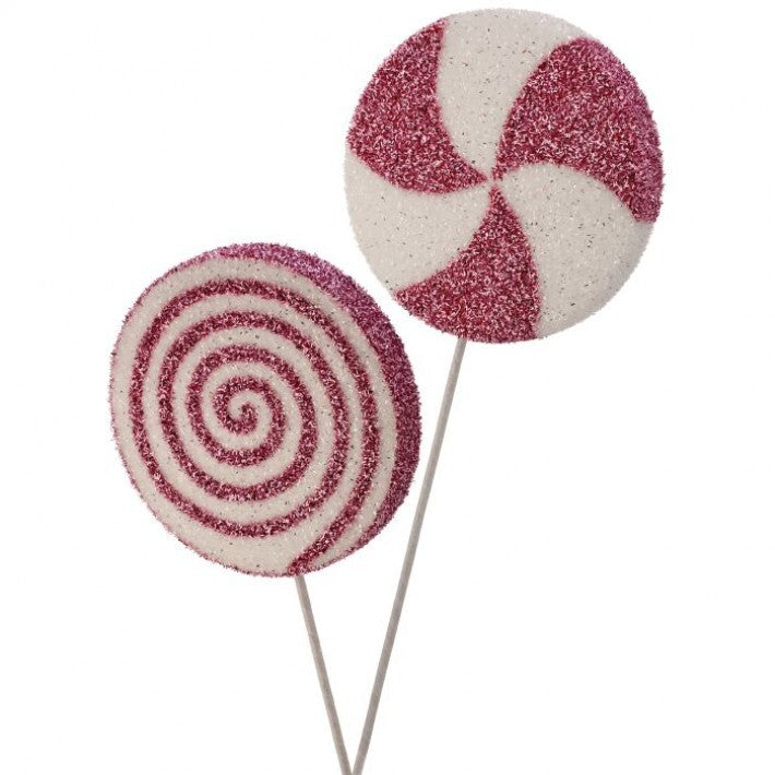 26" Flocked Peppermint Candy Glitter Lollipop on Stick, 2 Assorted # MTX73807_PKWH