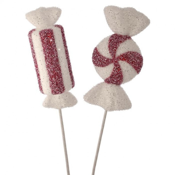 26" Flocked Peppermint Sweets Candy Stems, 2 Assorted # MTX73808_PKWH