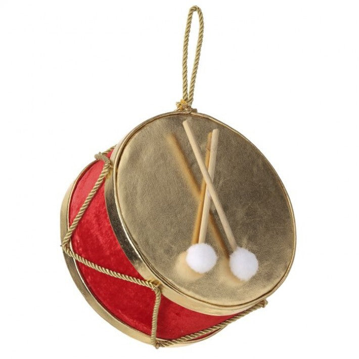 7.75" Red & Gold Velvet Drum Ornament # MTX73839_RDGD