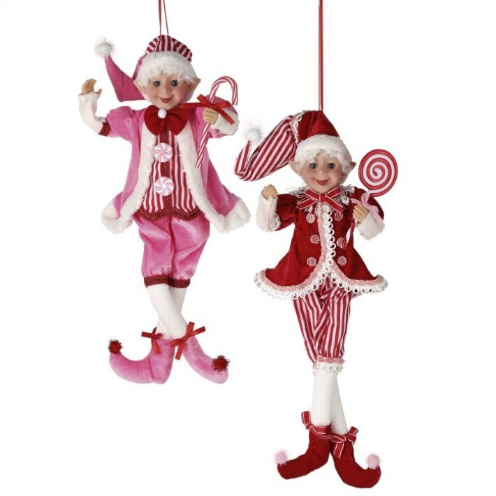 18" Pink/Red Fabric Sweets Pixie Elf Ornament, 2 Assorted # MTX74255_RDPI