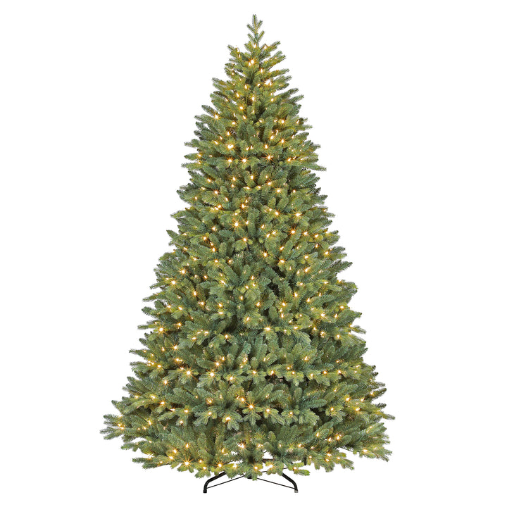 Puleo International 9ft Pre-Lit Passion Fir PE/PVC Tree with Warm White LED Lights with F5 Cap, and Foot Pedal