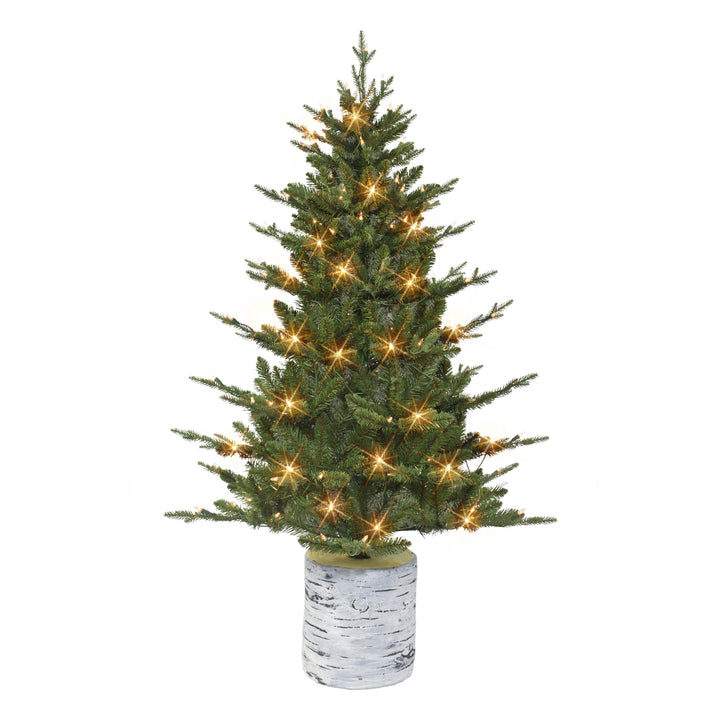 4.5 ft Pre-lit Potted Tree 584 Tips 150 UL Listed Clear Lights Birch wood-look base 1824A-ST45C150