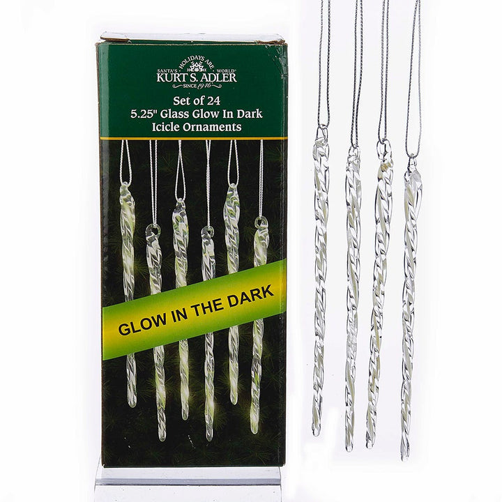 Kurt Adler 5.25-Inch Glass Glow-in-the-Dark Icicle Ornament Set of 24